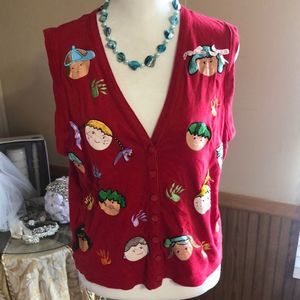 Berek 2 red sleeveless vest. Buttons up the front and has cute little babies M